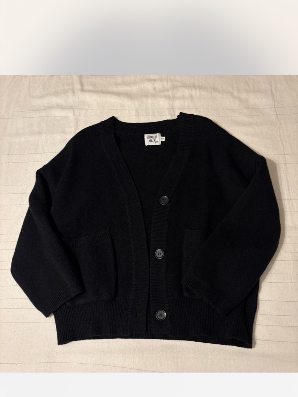 Princess Polly Black Knit Cardigan S/M Button Front Pocket Sweater